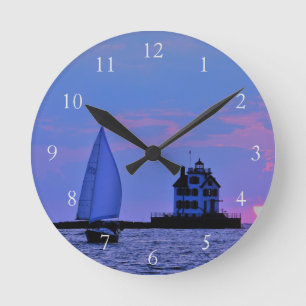 Sunset Sailboat Round Clock