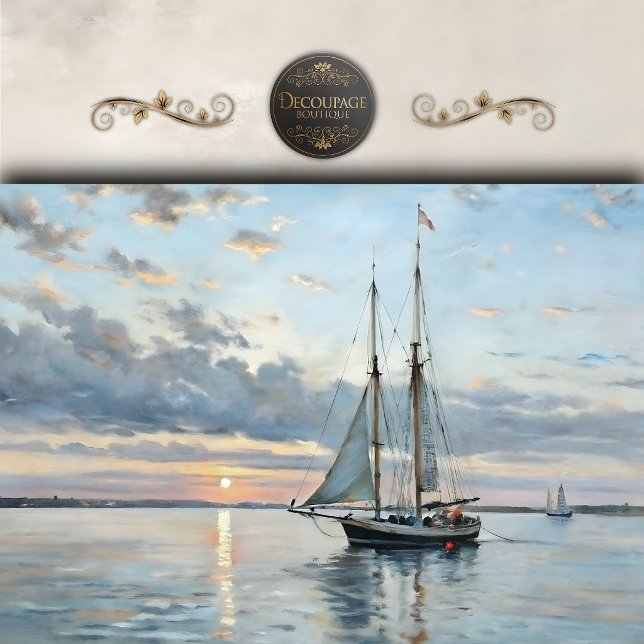 Sunset Sailboat Seascape Decoupage Tissue Paper (Sunset Sailboat Seascape Decoupage Tissue Paper)