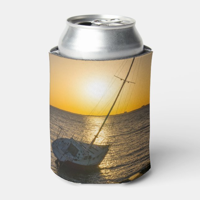 Sunset Sailboat Shipwreck Gulf Breeze Can Cooler (Can Front)