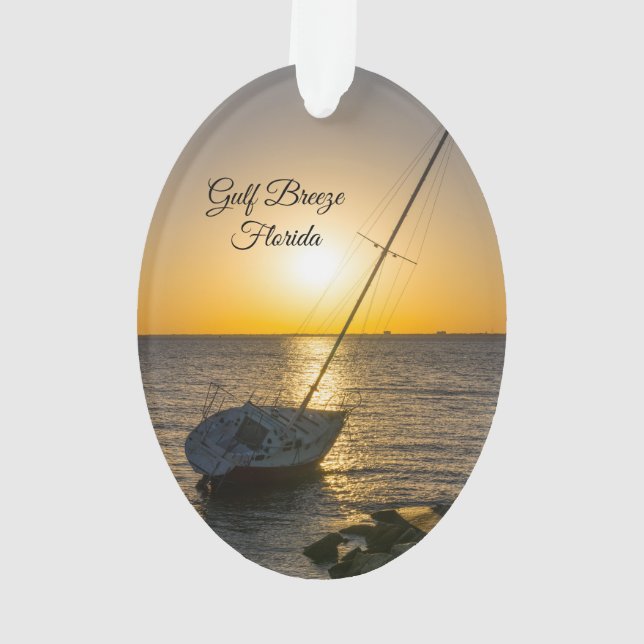 Sunset Sailboat Shipwreck Gulf Breeze FL Ornament (Back)