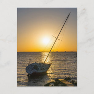Sunset Sailboat Shipwreck Gulf Breeze FL Postcard