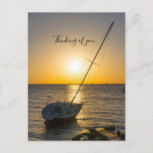 Sunset Sailboat Shipwreck Gulf Breeze Thinking Postcard