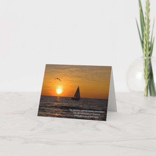Sunset Sailboat Sympathy Thank You Card (Front)