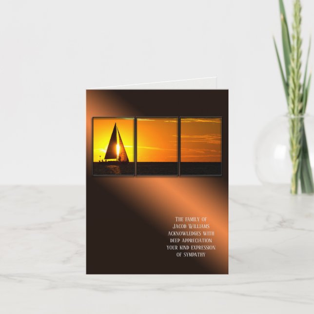 sunset sailboat sympathy Thank You from family (Front)