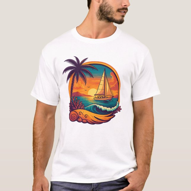 Sunset Sailboat  T-Shirt (Front)