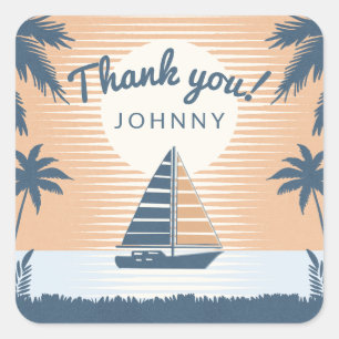 sunset sailboat thank you square sticker