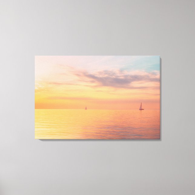 Sunset Sailboats Calm Ocean Horizon Glow Canvas Print (Front)