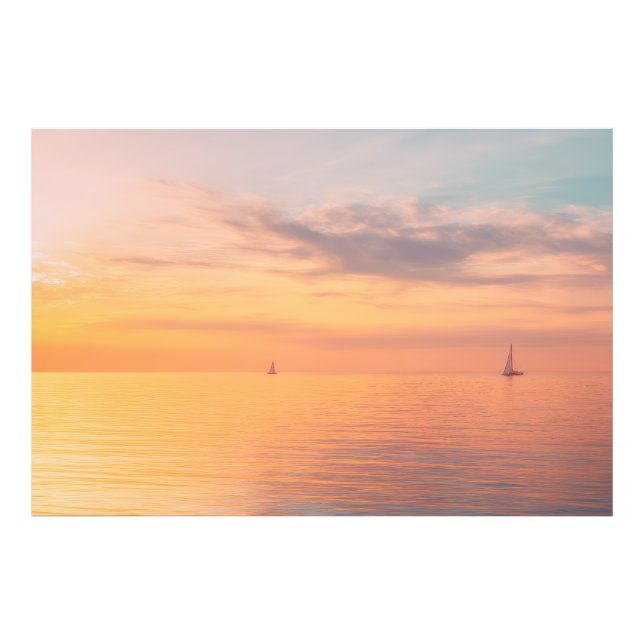 Sunset Sailboats Calm Ocean Horizon Glow Photo Print (Front)