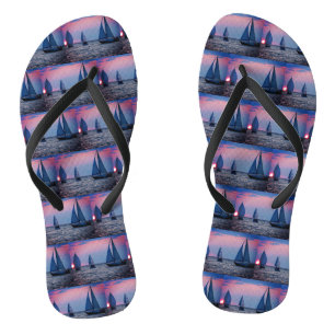 Sunset Sailboats Flip Flops