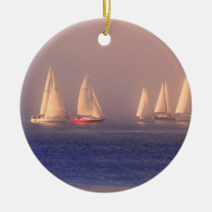 Sunset Sailboats Photo Ceramic Tree Decoration