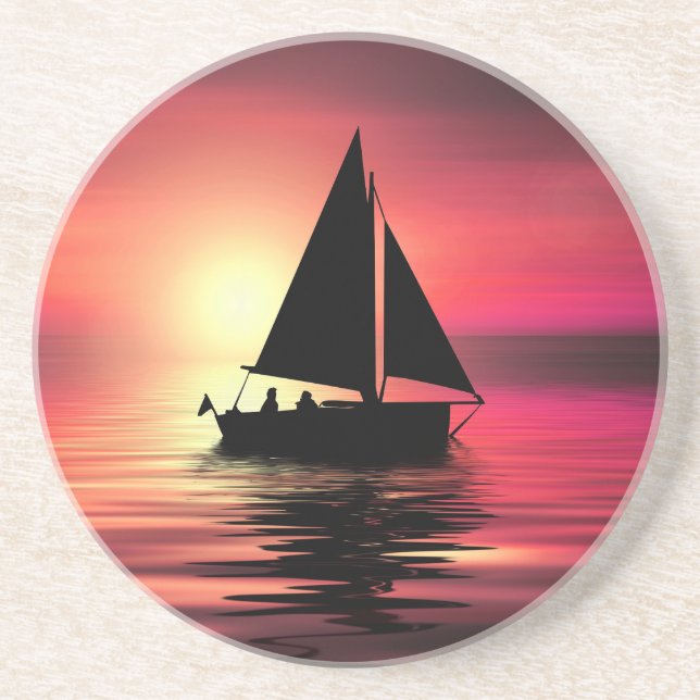 Sunset, Sailing Boat in The Sea-39186 Coaster (Front)