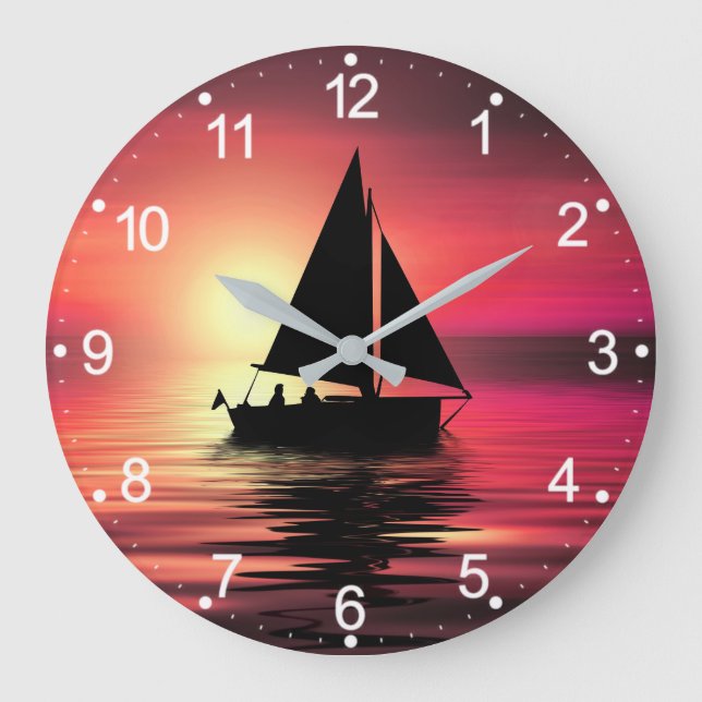 Sunset, Sailing Boat in The Sea-39186 Large Clock (Front)