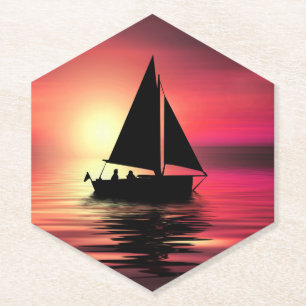 Sunset, Sailing Boat in The Sea-39186 Paper Coaster