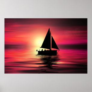 Sunset, Sailing Boat in The Sea-39186 Poster