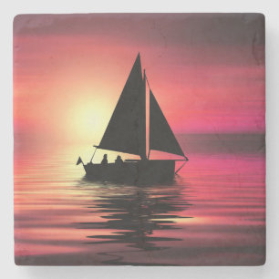 Sunset, Sailing Boat in The Sea-39186 Stone Coaster