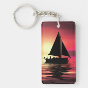 Sunset Sailing Boat On The Sea Art Design Key Ring