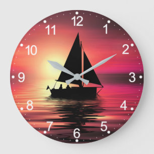 Sunset Sailing Boat On The Sea Art Design Large Clock