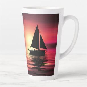 Sunset Sailing Boat On The Sea Art Design Latte Mug