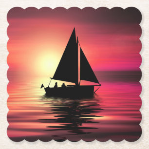 Sunset Sailing Boat On The Sea Art Design Paper Coaster