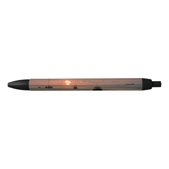 Sunset Sailing Boats Ocean Tropical Black Ink Pen (Front)