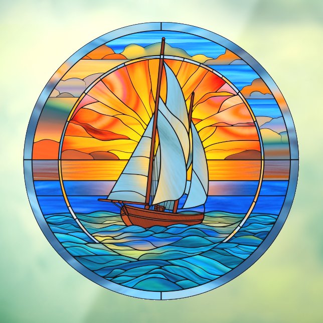 Sunset Sailing Into the Horizon Faux Stained Glass Window Cling (Sheet 3)
