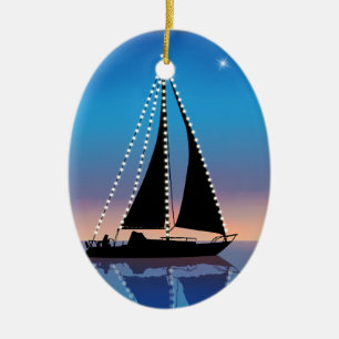 Sunset Sails with Holiday Lights Ceramic Tree Decoration