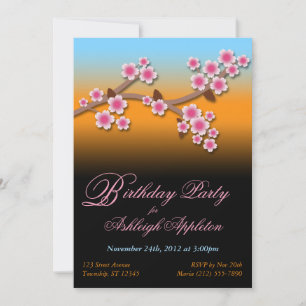 Sunset Sakura Birthday Invitations