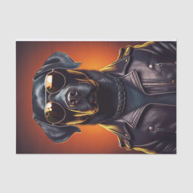 Sunset Sam, Biker Black Lab in Leather Jacket Tissue Paper (Front)