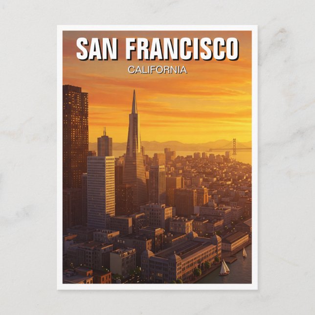 Sunset San Francisco Skyline California Travel Postcard (Front)