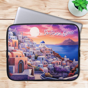 Sunset Santorini Island Illustration Travel Art Laptop Sleeve