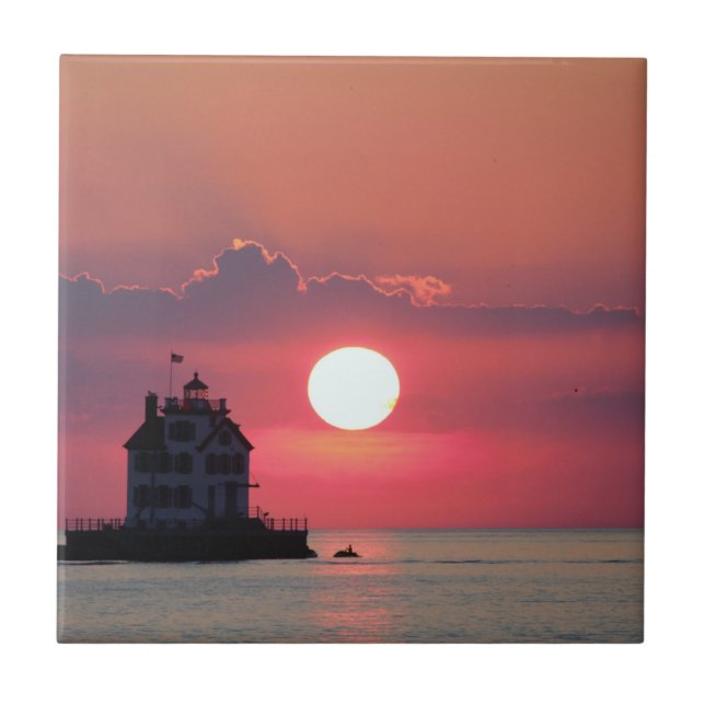 Sunset Scene Lighthouse  Tile (Front)