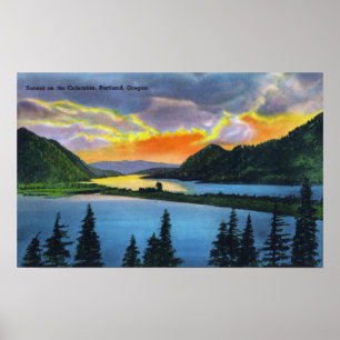 Sunset Scene on the Columbia River Poster