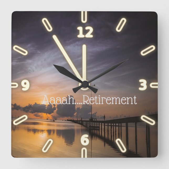 Sunset, Sea,Ahh Retirement Square Wall Clock (Front)