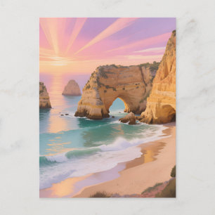 Sunset Sea Caves Paradise Postcard