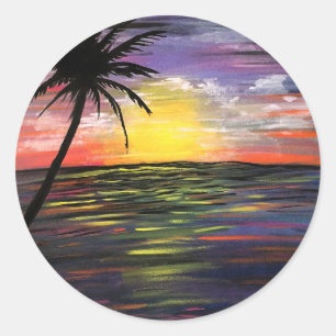 Sunset Sea Classic Round Sticker