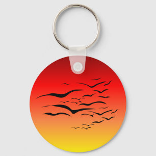 Sunset Sea Gulls Keychain