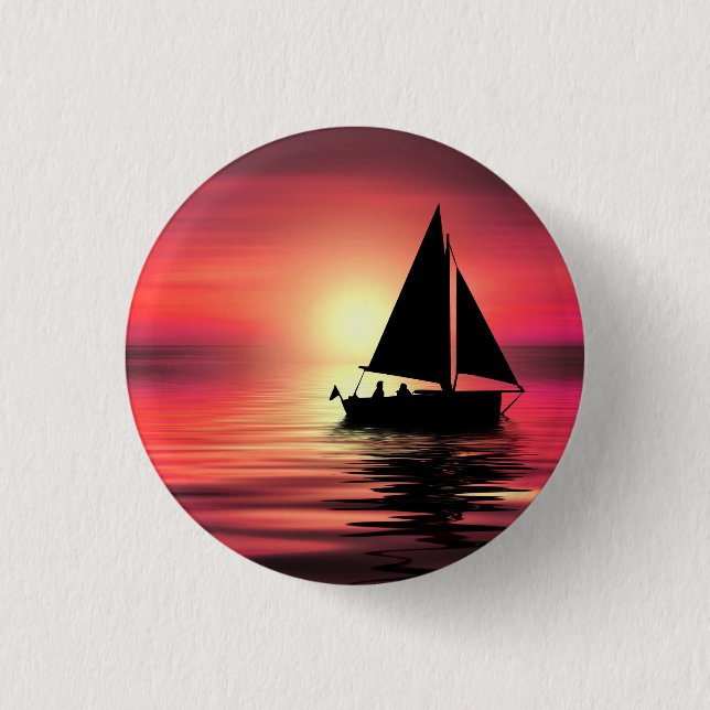 Sunset, Sea, Sailing Boat 3 Cm Round Badge (Front)