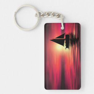 Sunset, Sea, Sailing Boat Key Ring