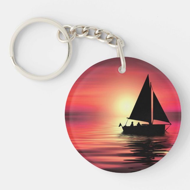 Sunset, Sea, Sailing Boat Key Ring (Front)