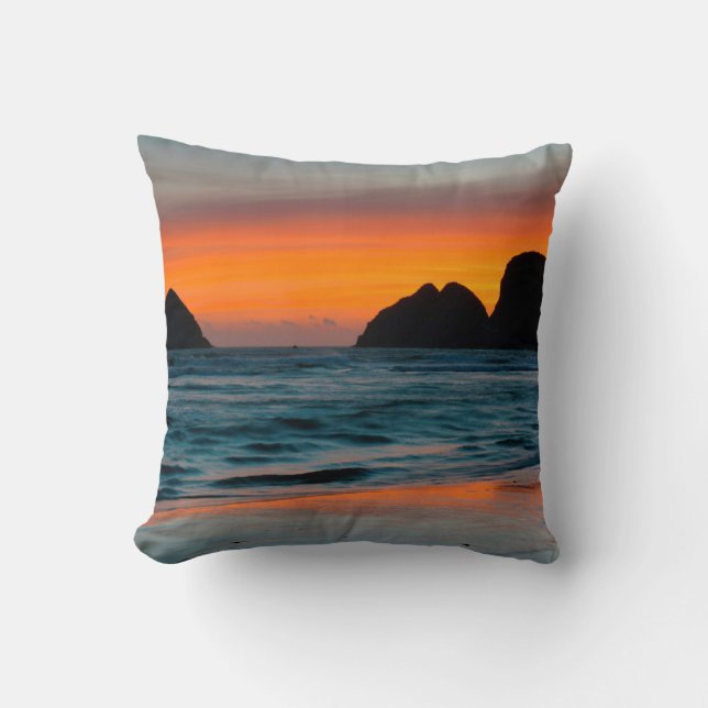 Sunset, Sea Stacks, Oceanside, Oregon, USA Cushion (Front)