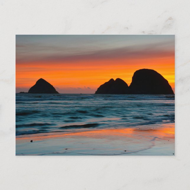 Sunset, Sea Stacks, Oceanside, Oregon, USA Postcard (Front)