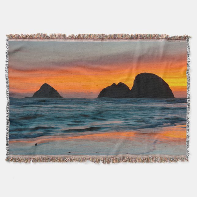 Sunset, Sea Stacks, Oceanside, Oregon, USA Throw Blanket (Front)