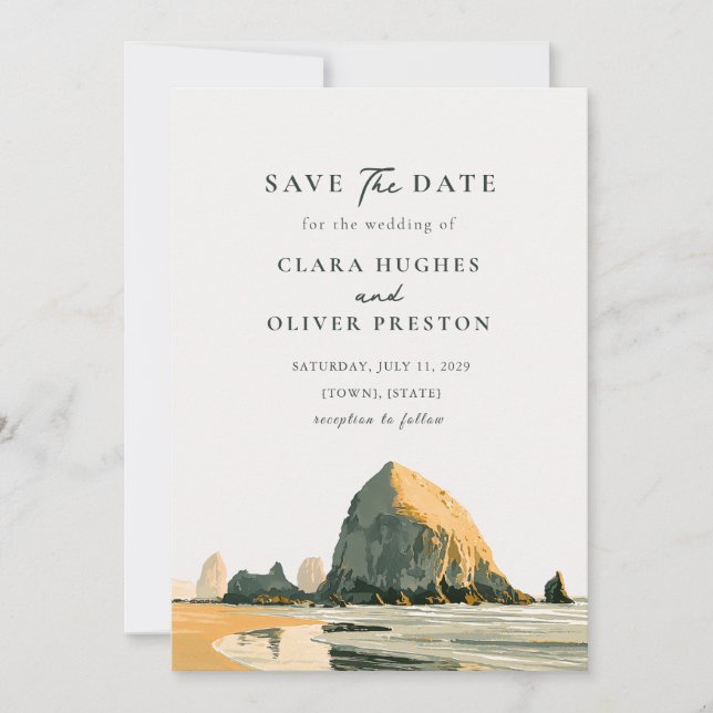 Sunset Sea Stacks Oregon Coast Beach Wedding  Save The Date (Front)