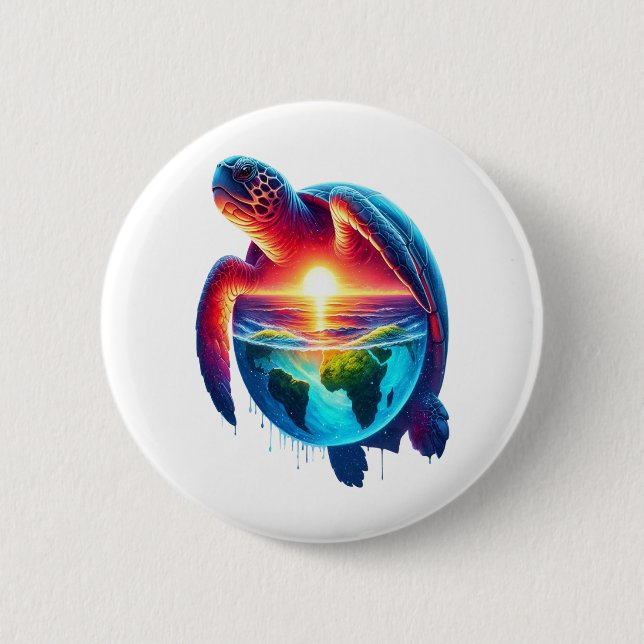 Sunset Sea Turtle 6 Cm Round Badge (Front)