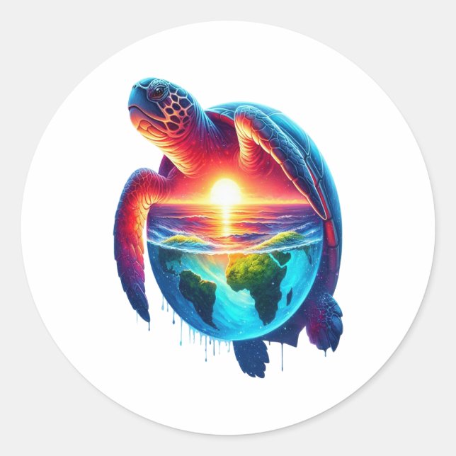Sunset Sea Turtle Classic Round Sticker (Front)