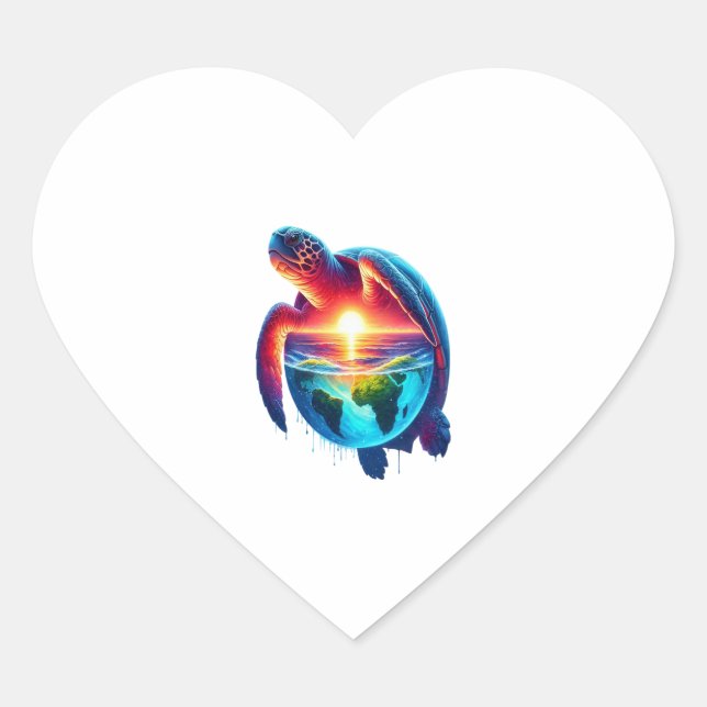Sunset Sea Turtle Heart Sticker (Front)