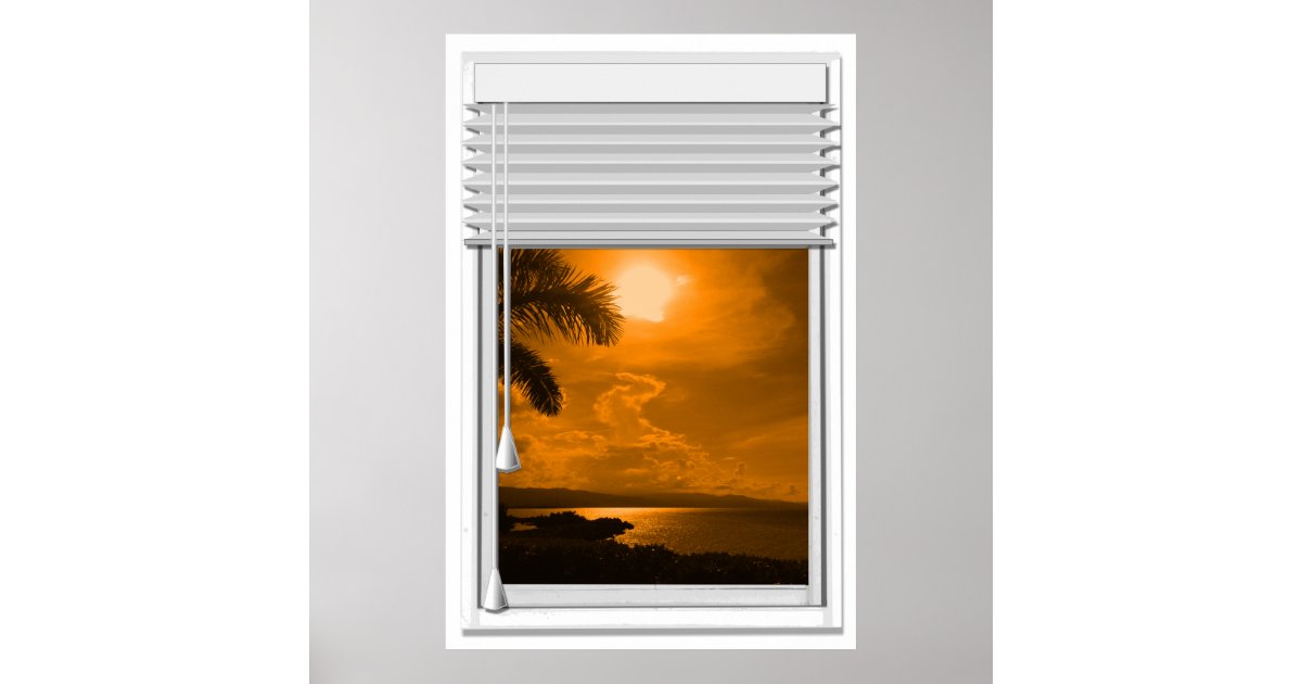 Sunset Sea View Faux Window With Blinds Poster | Zazzle.co.uk