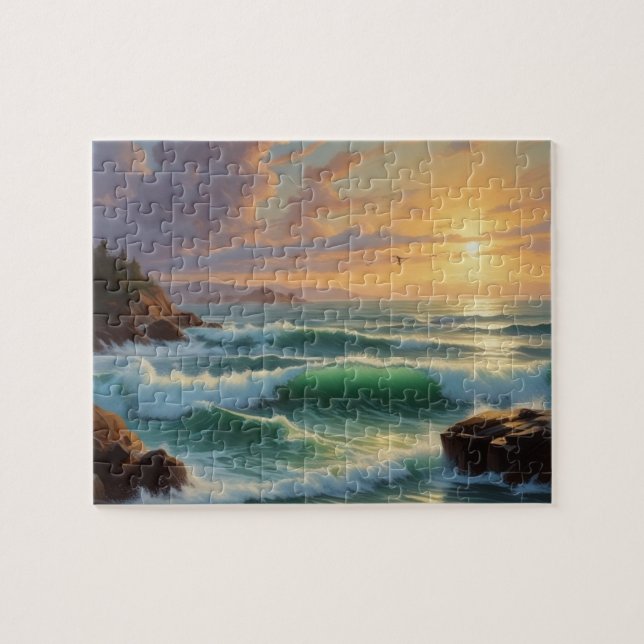 Sunset Seascape Painting Artwork Jigsaw Puzzle (Horizontal)