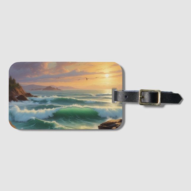 Sunset Seascape Painting Artwork Luggage Tag (Front Horizontal)