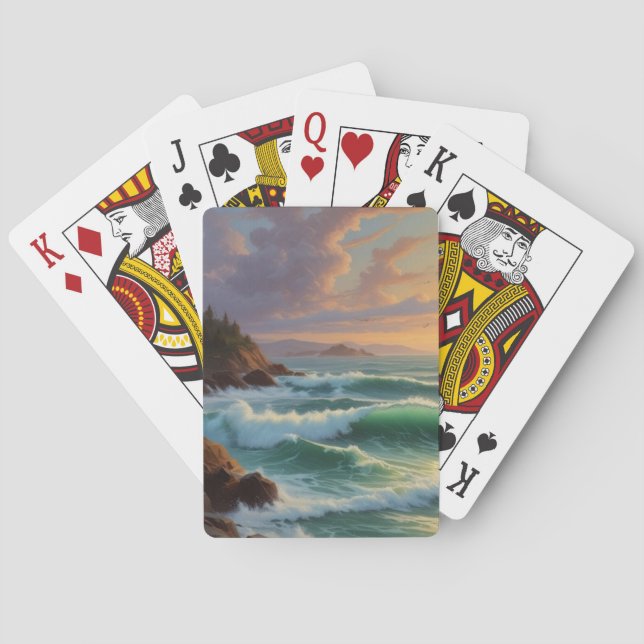 Sunset Seascape Painting Artwork Playing Cards (Back)